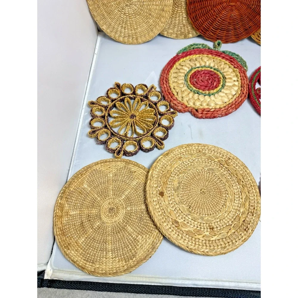 Vintage Raffia Straw Wicker Rattan Trivet Hot Pad Wall Decor Boho Lot Of 10
